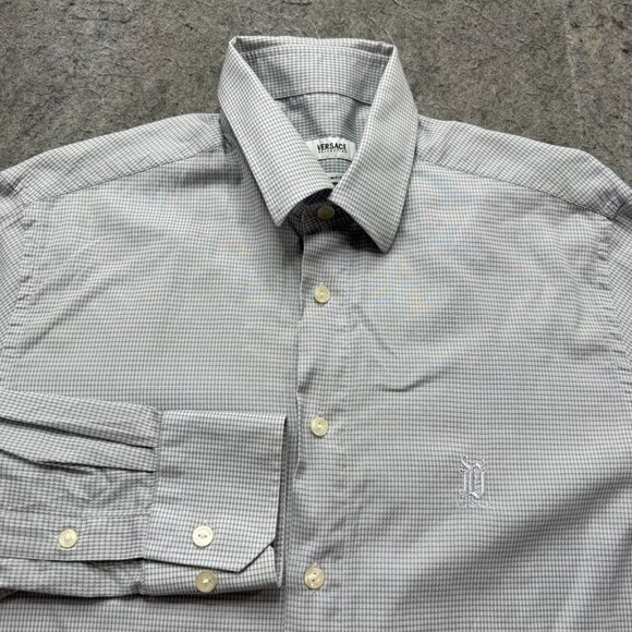 Versace Collection Shirt Men M Gray Geometric Slim Fit Long Sleeve Button Up - Picture 1 of 14